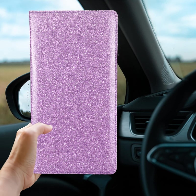Miunice Car Registration and Insurance Holder, Bling Premium Pu Leather Vehicle Glove Box Organizer, Prefect Leather License Registration Holder for Driver License, Cards & Essential Documents (Purple) - Image 5
